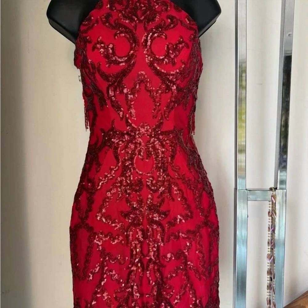NEW AVA PRESLEY halter sequin homecoming dress in red
